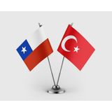 Punto Dizayn Şili Bayrağı ve Türk Bayrağı Ikili Saten Masa Bayrağı Takımı