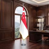 Punto Dizayn Singapur Direkli - Altın Saçaklı Saten Makam Bayrağı Seti (Krom Direk)
