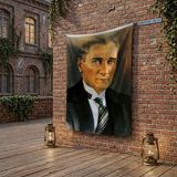 Punto Dizayn Sivil Mustafa Kemal Atatürk Portresi Poster Bayrak Raşel Kumaş 100X150 cm Ata2
