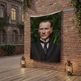 Punto Dizayn Sivil Takım Elbiseli Gazi Mustafa Kemal Atatürk Portre Poster Bayrak Raşel Kumaş 100X150 cm ATA64