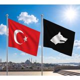 Punto Dizayn Siyah Beyaz Göktürk Bayrağı ve Alpaka Kumaş Türk Bayrağı 2'li Set 70X105CM