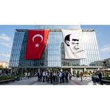 Punto Dizayn Siyah - Beyaz Mustafa Kemal Atatürk Silüeti ve Imza Bayrak ve Türk Bayrağı Premium Raşel Kumaş 2'li Set 10X15 Metre ATA27