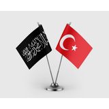 Punto Dizayn Siyah Kelime-I Tevhid ve Türk Bayrağı Ikili Saten Masa Bayrağı Takımı