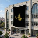 Punto Dizayn Siyah Zemin Üzeri Osmanlı Tuğrası Bayrağı 140GR Premium Raşel Kumaş 6x9 Metre