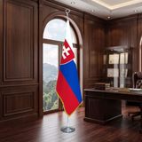 Punto Dizayn Slovakya Direkli - Altın Saçaklı Saten Makam Bayrağı Seti (Krom Direk)