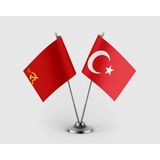 Punto Dizayn Sovyetler Birliği ve Türk Bayrağı Ikili Saten Masa Bayrağı Takımı