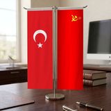 Punto Dizayn Sovyetler Birliği ve Türkiye Bayrağı Kırlangıç T Tipi Masa Bayrak Takımı