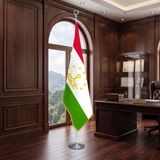 Punto Dizayn Tacikistan Cumhuriyeti Direkli - Altın Saçaklı Saten Makam Bayrağı Seti (Krom Direk)
