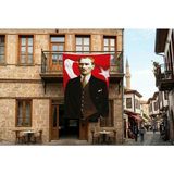 Punto Dizayn Takım Elbiseli Sivil Gazi Mustafa Kemal Atatürk Portre Ay Yıldız Poster Bayrak Premium Raşel Kumaş 300x450cm ATA40