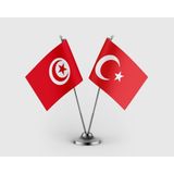 Punto Dizayn Tunus ve Türkiye Bayrağı Ikili Saten Masa Bayrağı Takımı