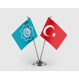 Punto Dizayn Türk Devletleri Teşkilatı ve Türkiye Bayrağı Ikili Saten Masa Bayrağı Takımı