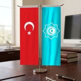 Punto Dizayn Türk Devletleri Teşkilatı ve Türkiye Bayrağı Kırlangıç T Tipi Masa Bayrak Takımı