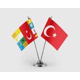 Punto Dizayn Türk Devletleri ve Türk Bayrağı Ikili Saten Masa Bayrağı Takımı