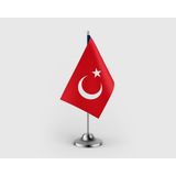 Punto Dizayn Türk Tekli Saten Masa Bayrağı Seti