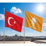 Punto Dizayn Turuncu Ak Parti Bayrağı ve Alpaka Kumaş Türk Bayrağı 2'li Set 70X105CM