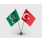Punto Dizayn Üç Hilal Osmanlı ve Türk Bayrağı Ikili Saten Masa Bayrağı Takımı