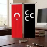 Punto Dizayn Üç Hilal Siyah ve Türk Bayrağı Kırlangıç T Tipi Masa Bayrak Takımı