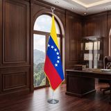 Punto Dizayn Venezuela Direkli - Altın Saçaklı Saten Makam Bayrağı Seti (Krom Direk)