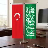 Punto Dizayn Yeşil Kelime-I Tevhid Bayrağı ve Türk Bayrağı Kırlangıç T Tipi Masa Bayrak Takımı