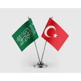 Punto Dizayn Yeşil Kelime-I Tevhid ve Türk Bayrağı Ikili Saten Masa Bayrağı Takımı