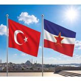 Punto Dizayn Yugoslavya Sosyalist Federal Cumhuriyeti Bayrağı ve Alpaka Kumaş Türk Bayrağı 2'li Set 70X105CM