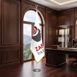 Punto Dizayn Zafer Partisi Beyaz Direkli - Altın Saçaklı Saten Makam Bayrağı Seti (Krom Direk)