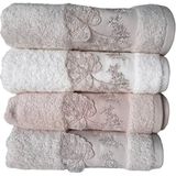 Pupilla Bambu Nakışlı Janet Yaprak El-Yüz Havlu 50X90CM 4'lü Paket - 001-Renkli - 50 x 90 cm