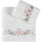 Pupilla Collection Eva Penye Nakışlı 2'li Banyo Havlu Seti (50*90+70*140) Tomurcuk Desen - Krem - 50 x 90 cm
