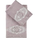 Pupilla Collection Flora Bambu Güpürlü 2'li Banyo Havlu Set (50*90+70*140) - Lila - 50 x 90 cm