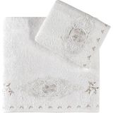 Pupilla Collection Flora Bambu Güpürlü 2'li Banyo Havlu Seti (50*90+70*140) - Krem - 50 x 90 cm
