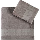 Pupilla Collection Kristal Bambu 2'li Banyo Havlu Seti (50*90+70*140) - Bej - 50 x 90 cm