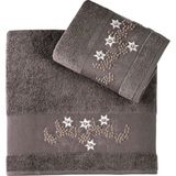 Pupilla Collection Luiza Penye El Işi Nakışlı 2'li Banyo Havlu Seti (50*90+70*140) Yıldız Desen - Mürdüm - 50 x 90 cm