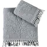 Pupilla Collection Pure Penye Jakarlı 2'li Banyo Havlu Seti (50*90+70*140) - Gri - 50 x 90 cm