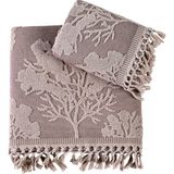 Pupilla Collection Pure Penye Jakarlı 2'li Banyo Havlu Seti (50*90+70*140) - Mürdüm - 50 x 90 cm