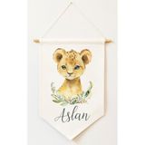 Puppetzzz Çocuk Odası Aslan Baskılı Canvas Kişiye Özel Duvar Süsü Aksesuar Banner Flama