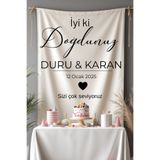 Puppetzzz Kardeş/İkizler İçin Özel Tasarım İsimli Doğum Günü Hatıra Afişi Flaması Duvar Örtüsü