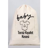Puppetzzz Organik Ham Bez Bebek Temiz Kıyafet Kesesi Bez Torba, Oyuncak Kesesi, Kreş Kesesi, Kıyafet Kesesi