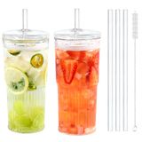 Puraville 2 Paket 20 oz Kapaklı ve Pipetli Cam Bardaklar, Mason Kavanoz İçme Bardakları Buzlu Kahve Fincanı, Uzun İçecekler için Cam Bardak Smoothie Kupası