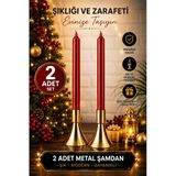 Pure 2'Li Şamdan Seti Küçük Gold Renk Dekoratif Metal Mumluk 2 Adettir
