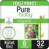 Pure Baby Organic Bambu Özlü No:6 XLarge 32 Adet Külot Bebek Bezi