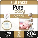 Pure Baby Organic No:2 Mini 204 Adet Bebek Bezi