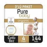 Pure Baby Organic No:4 Maxi 144 Adet Bebek Bezi