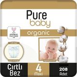 Pure Baby Organic No:4 Maxi 208 Adet Bebek Bezi