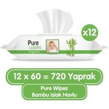 Pure Baby Organik 12x60 720 Yaprak Bambu Özlü Islak Havlu