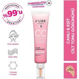 Pure Beauty CC Krem - Nemlendirici ve Güneş Koruyucu, SPF50 PA+++, Tüm Cilt Tipleri için Niasinamid İçeren, 30 ml
