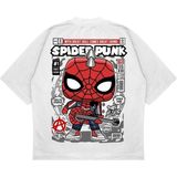 Pure Effect Unisex Oversize Spıder-Man Punk Sırt Baskılı Boxy Fit Kalın Kumaşlı T-Shirt - Beyaz - 2XL