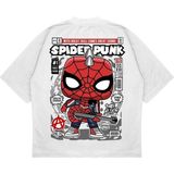 Pure Effect Unisex Oversize Spıder-Man Punk Sırt Baskılı Boxy Fit Kalın Kumaşlı T-Shirt - Beyaz - XL