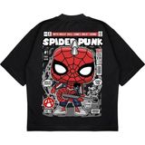 Pure Effect Unisex Oversize Spıder-Man Punk Sırt Baskılı Boxy Fit Kalın Kumaşlı T-Shirt - Siyah - XL