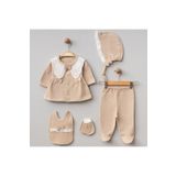 Pure Kids Store Kutulu %100 Organik Pamuk Kız Bebek Fistolu Yaka Waffle Kumaş 5’li Hastane Çıkış Seti