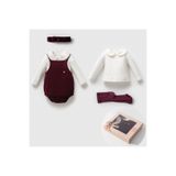 Pure Kids Store KutuluKız Bebek 4 Parça %100 Organik Pamuk Penye Gömlek & Kadife Romper Takımı